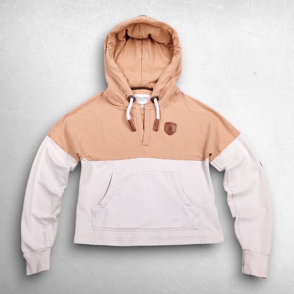 Wanakome Cropped‎ Hoodie Women S Brown Ivory V-Neck Boho